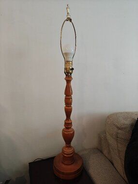 Vintage Mid Century Modern Turned Wood Table Lamp Spindle Column Leviton